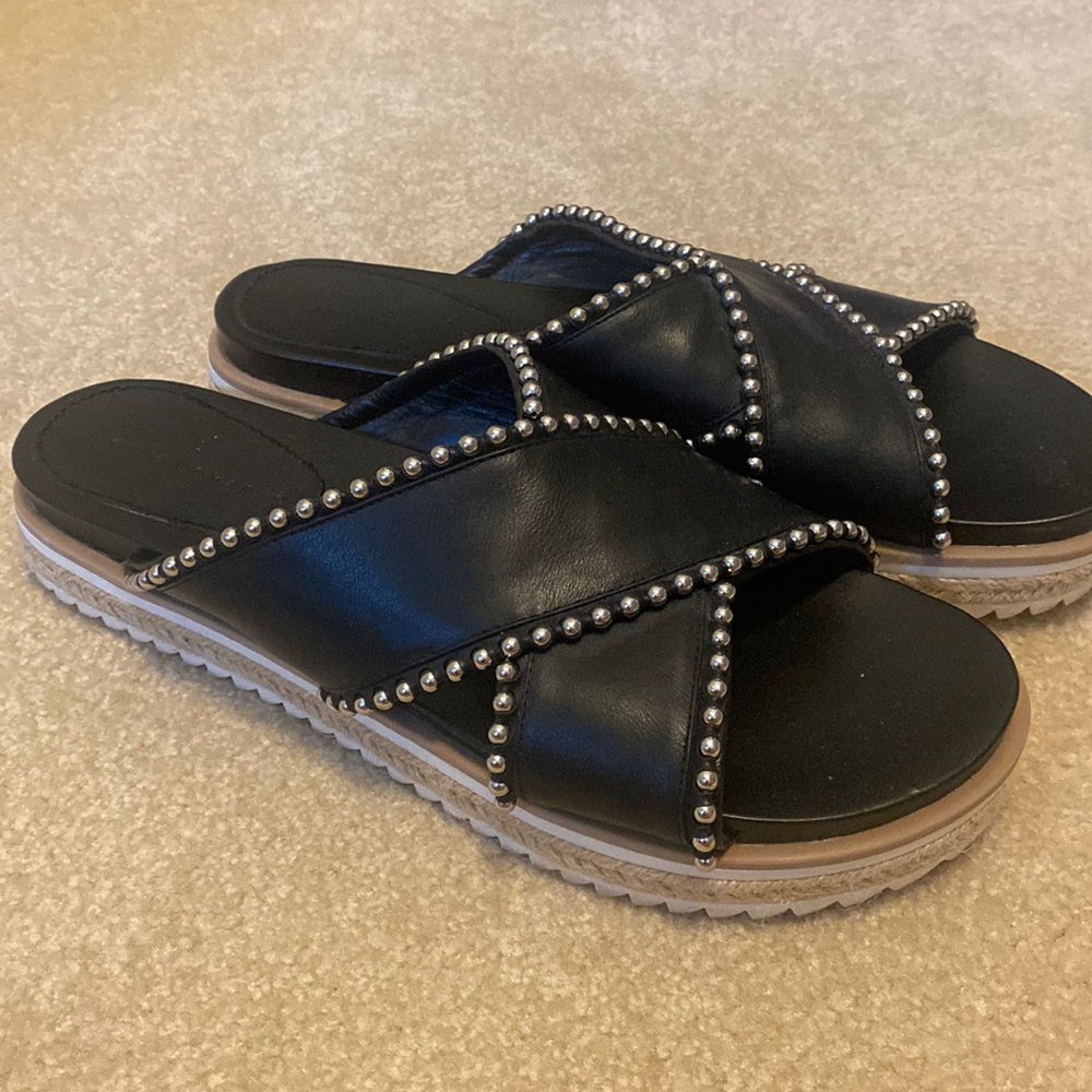 Zara sandals, black leather, embellished